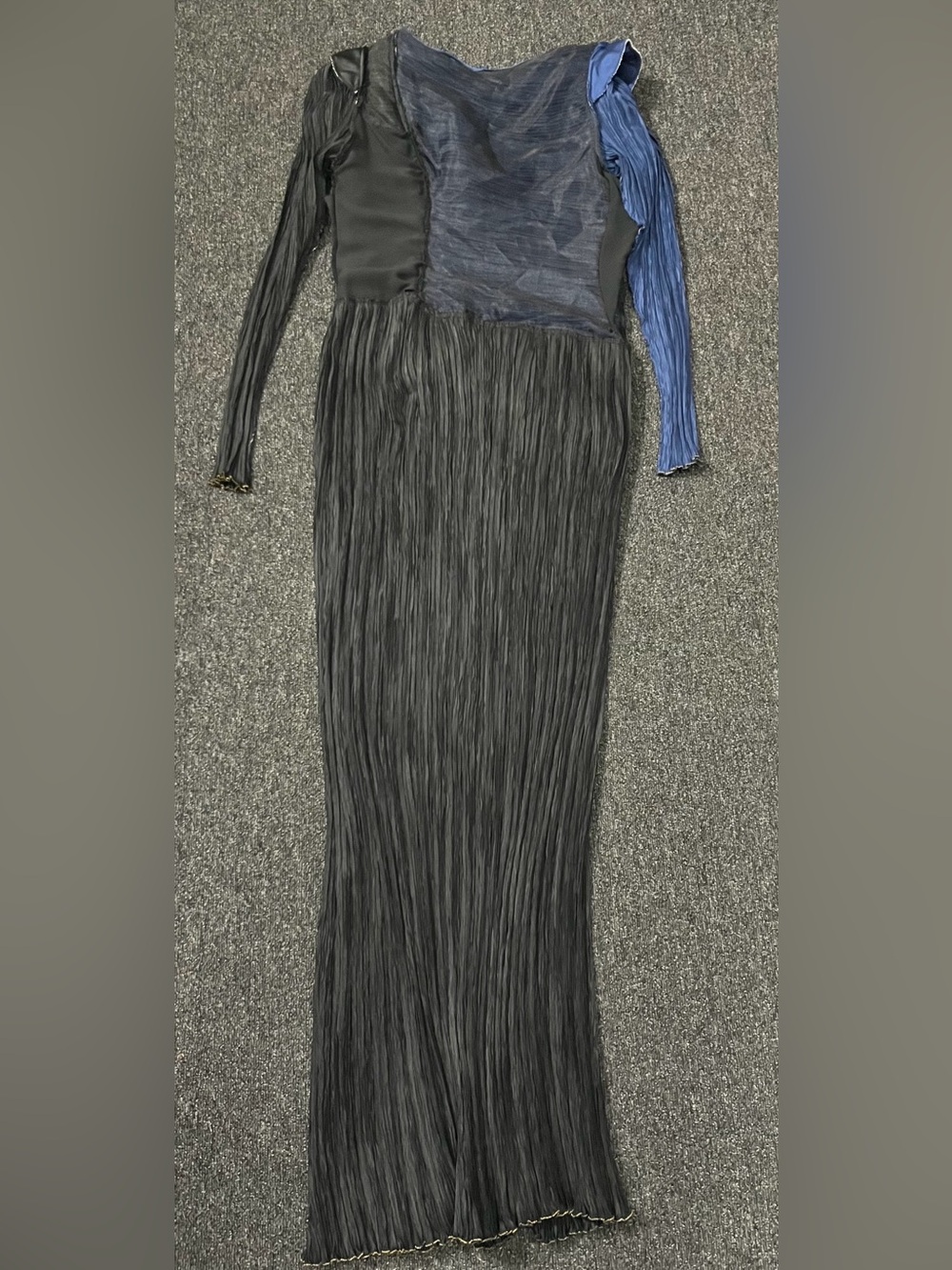 Mary McFadden Vintage 80s Pleated Gown Size 8 Medium M Blue Black Plisse - Picture 10 of 16